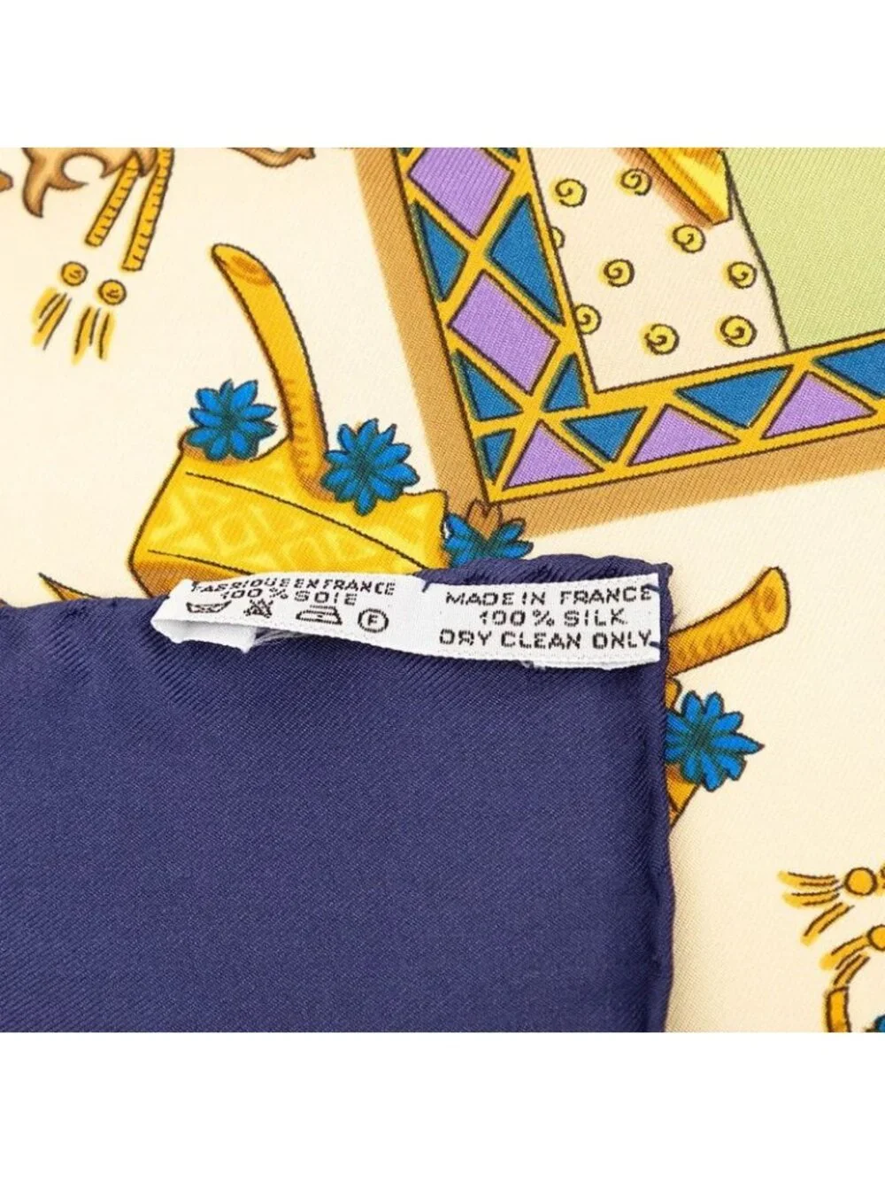 Hermes Carre 90 le Tarot Card Scarf Navy Multicolor Silk